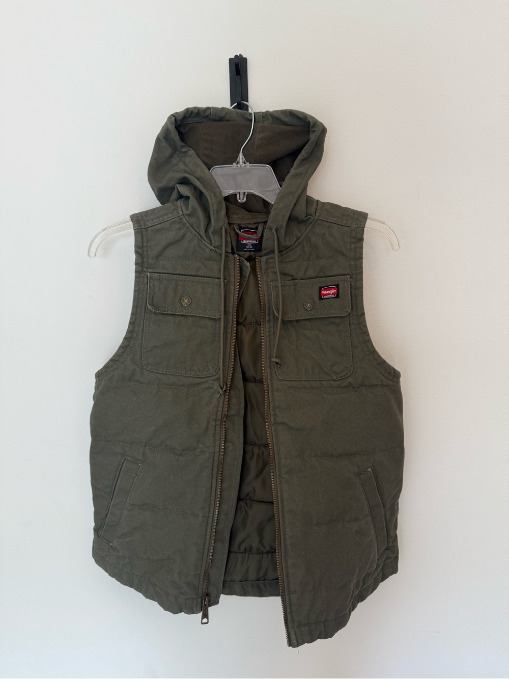 Wrangler Workwear Olive Green Hooded Utility Vest S